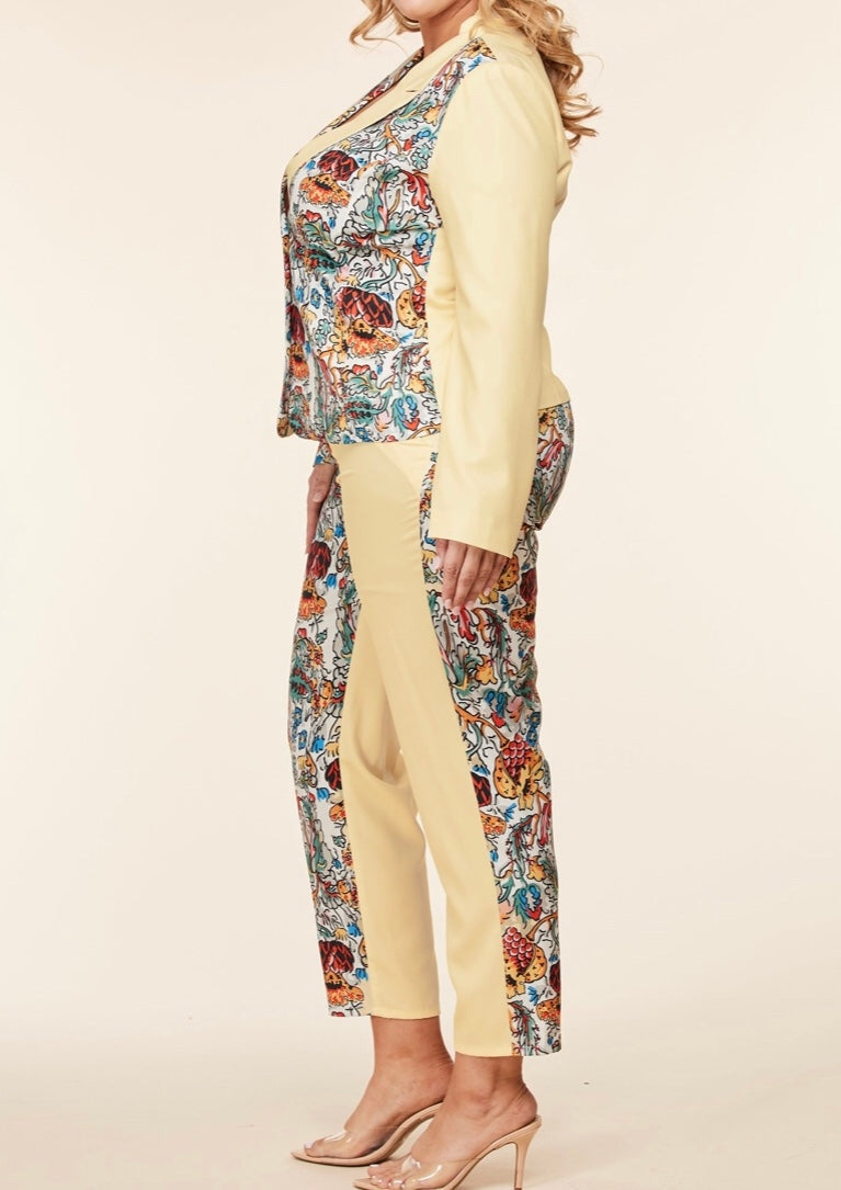 Multi Color Print Two Tone Suit Sets Plus Size