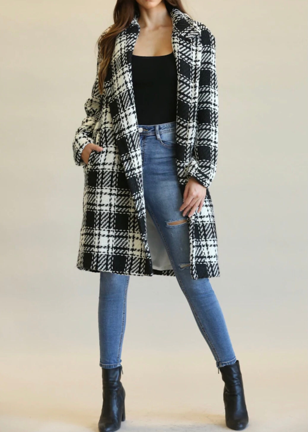 Plaid Black & White Coat