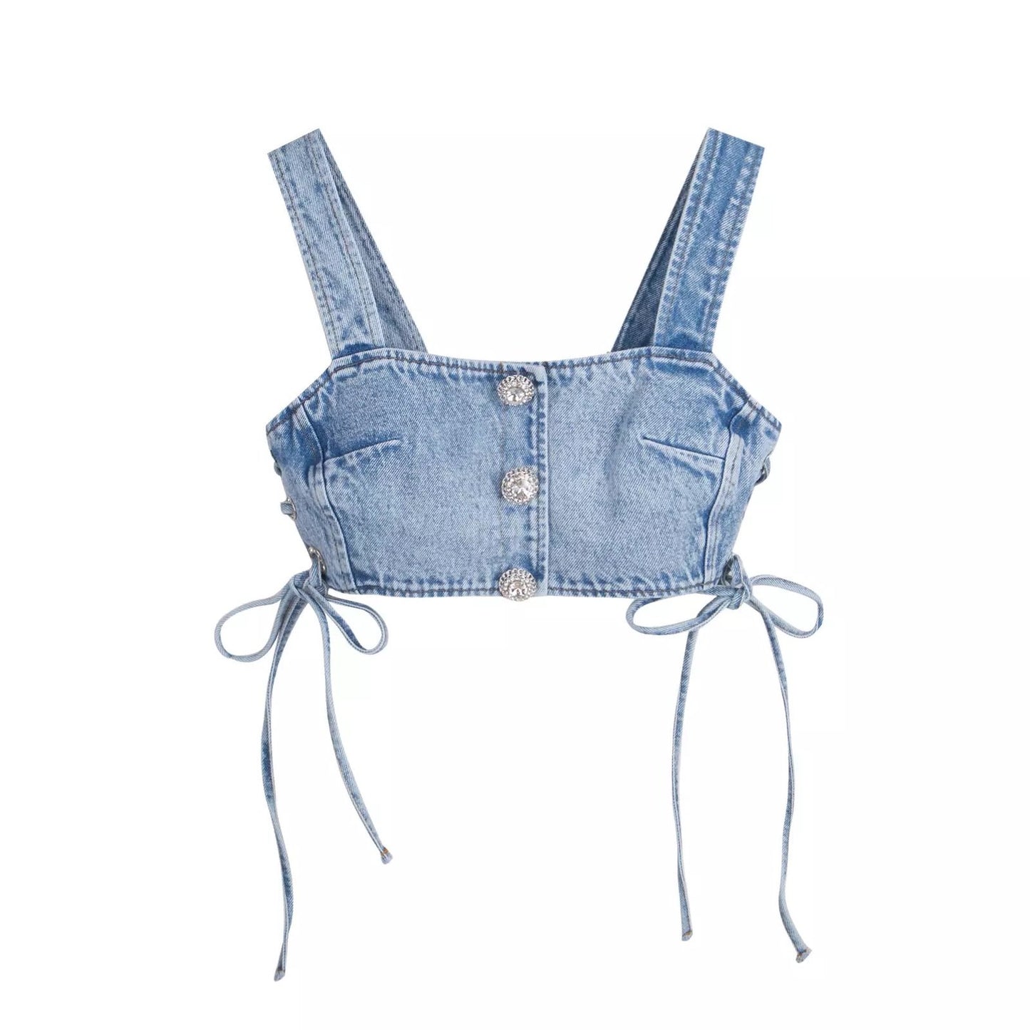 Denim Silver Buttons Crop Top