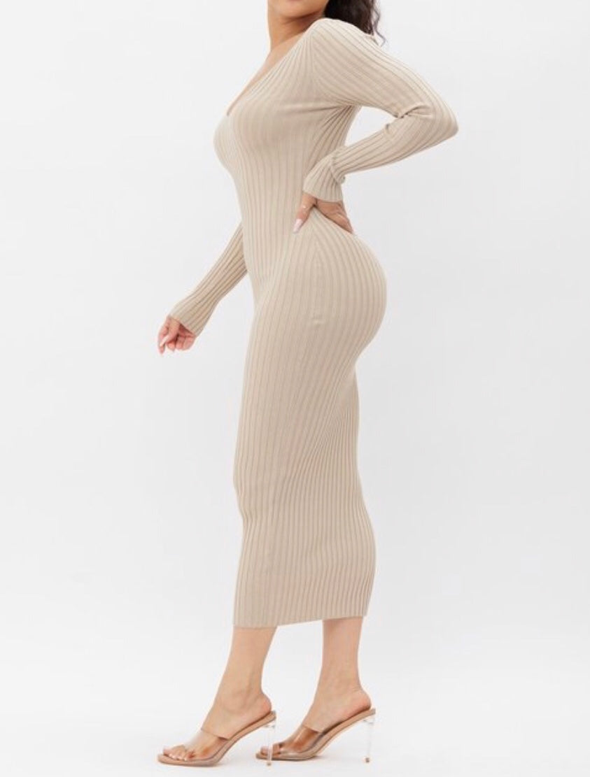 Ribbed Knit Long Sleeves Dress