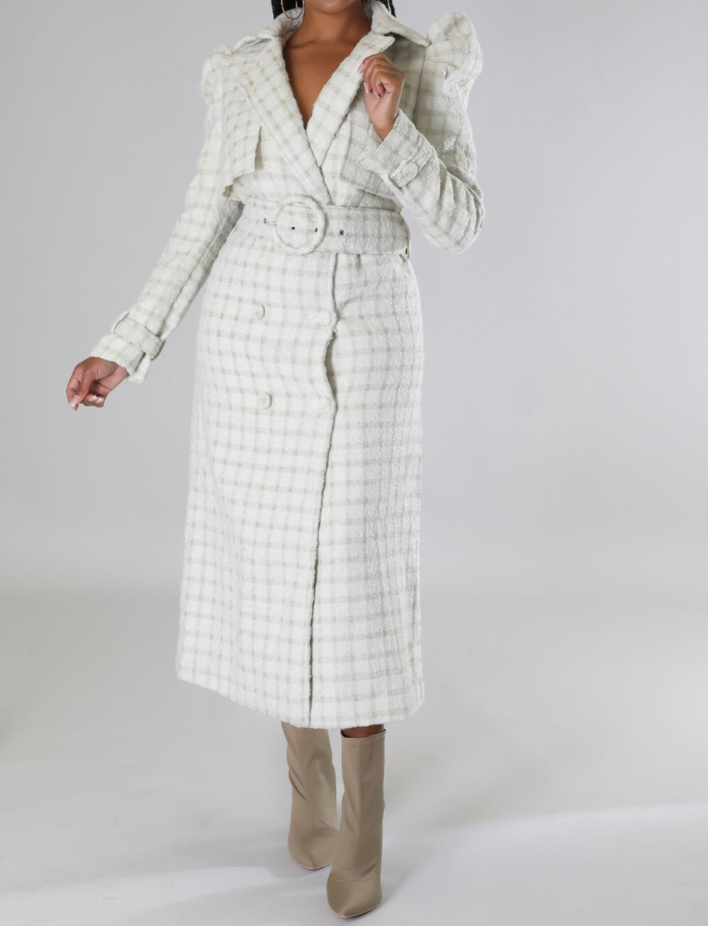 Puff Tweed Midi Dress Coat