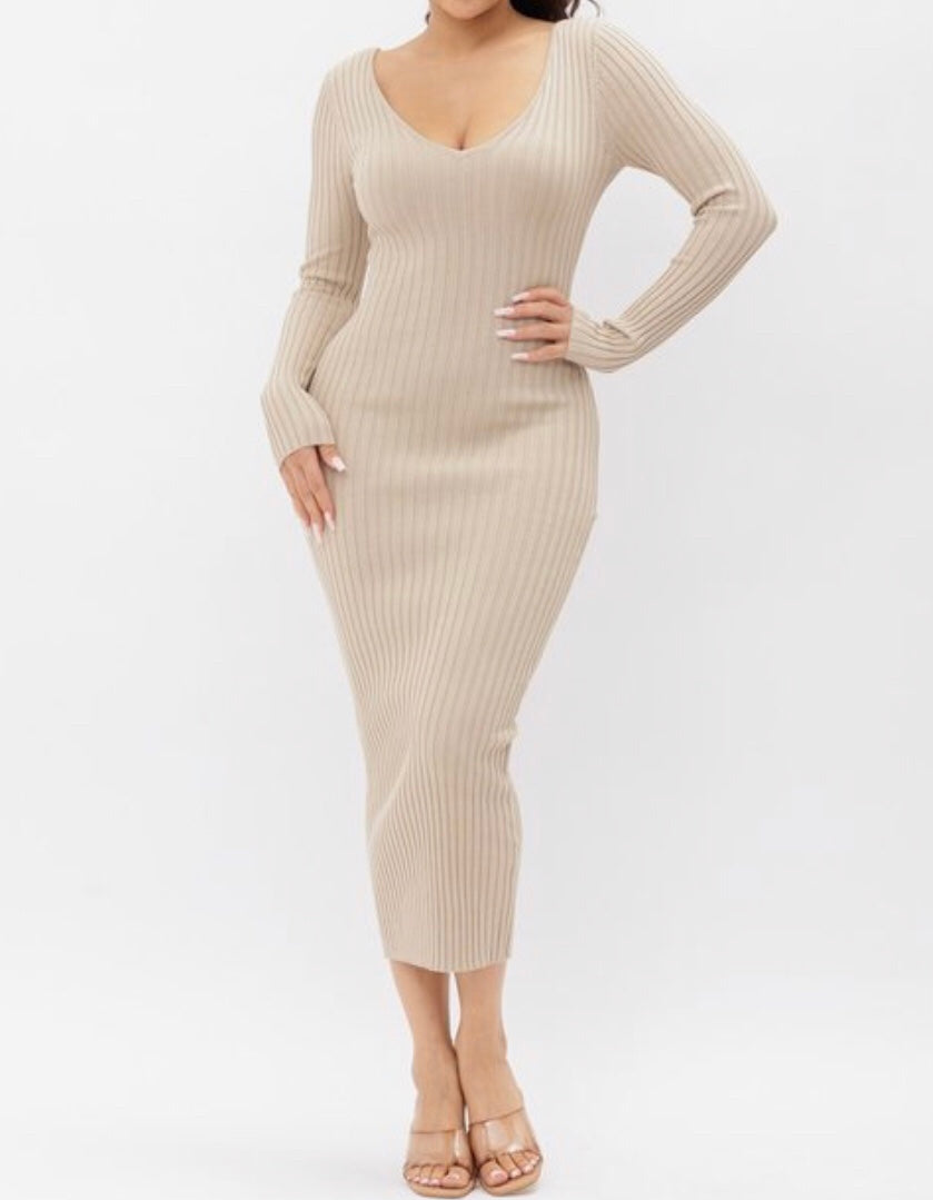 Ribbed Knit Long Sleeves Dress