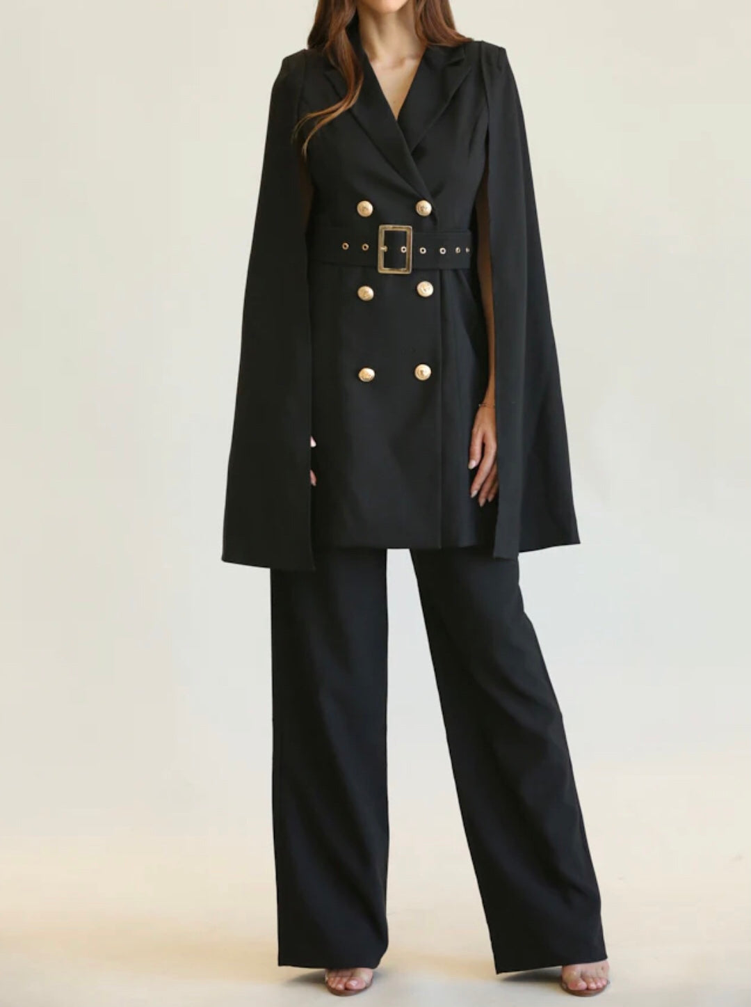 Cape Black Blazer & Pants Sets