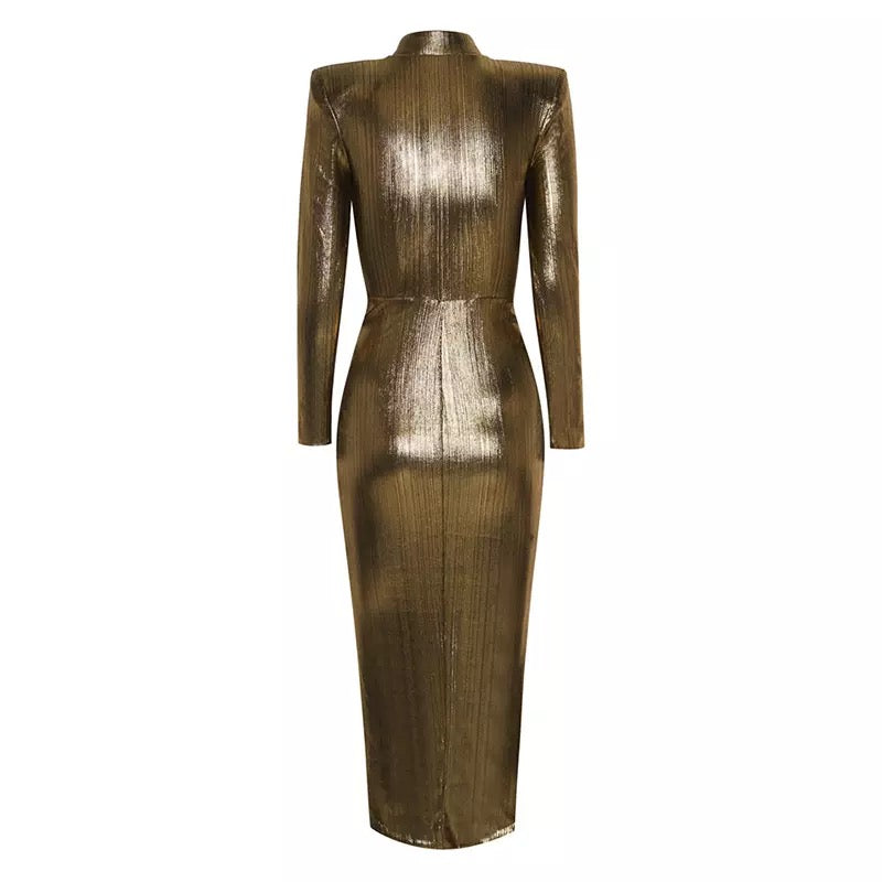 Split Bronze Gold Zipper Dress