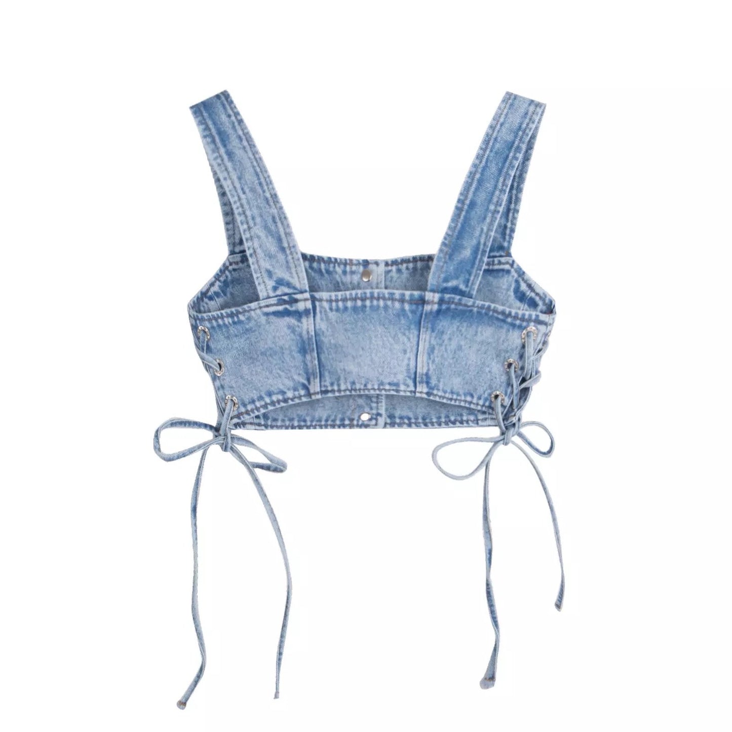 Denim Silver Buttons Crop Top