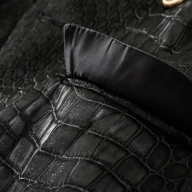 Alligator Pattern Black Vegan Leather Blazer