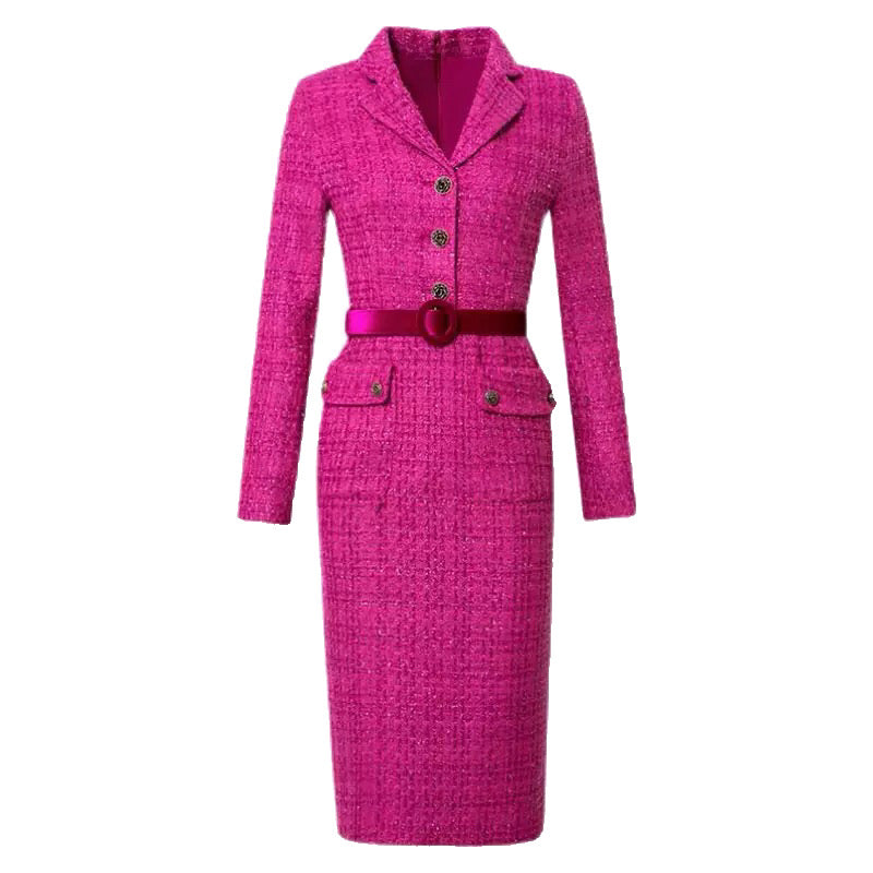 Tweed Paid Belted Petite Dress