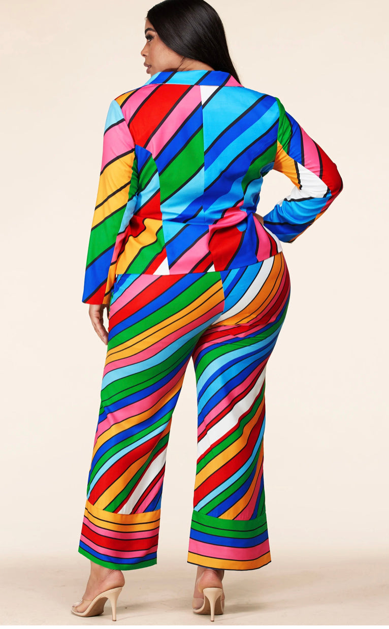 Multi Color Print Suit Sets Plus Size