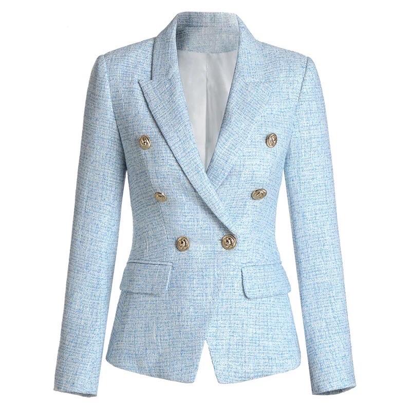 Tweed Sky Blue Gold Buttons Blazer