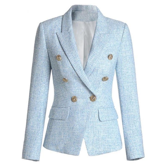 Tweed Sky Blue Gold Buttons Blazer