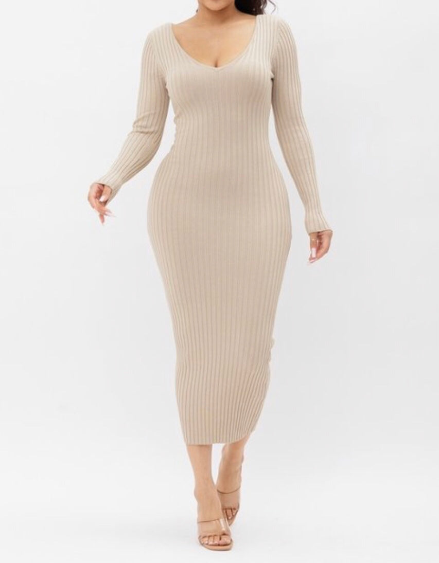 Ribbed Knit Long Sleeves Dress