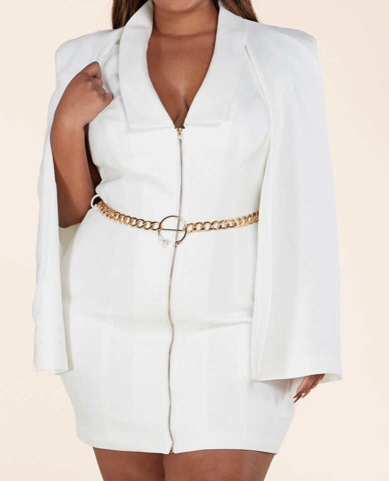 Off White Cape Belted Dress Plus Size