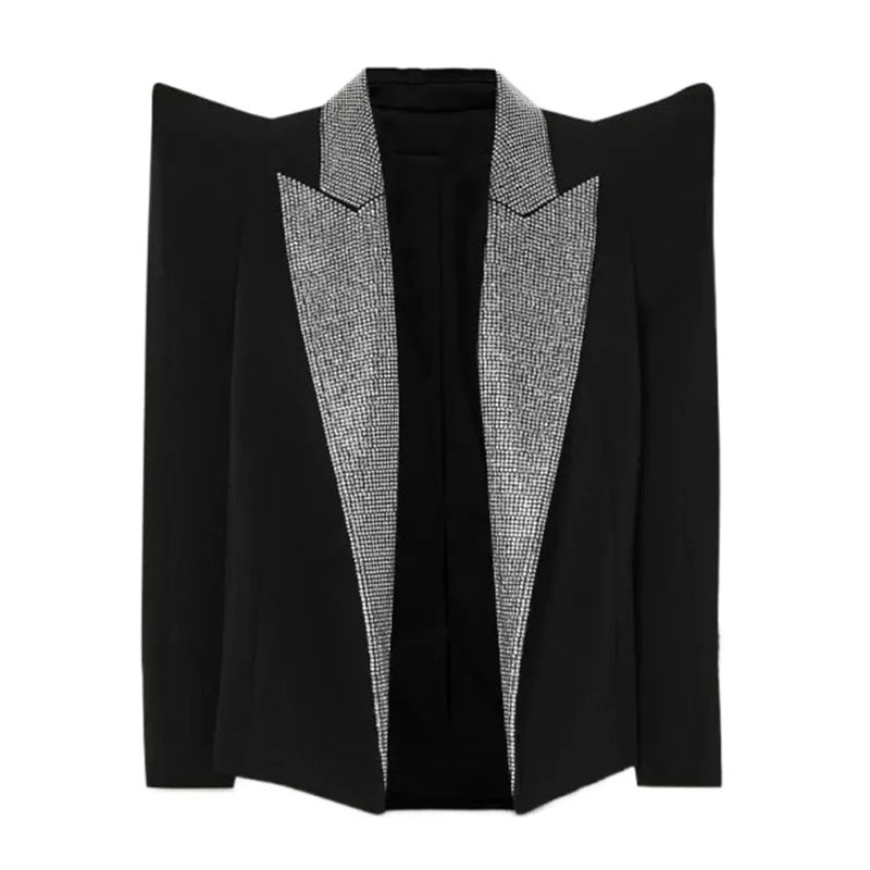 Abby Crystal Collar Black Blazer