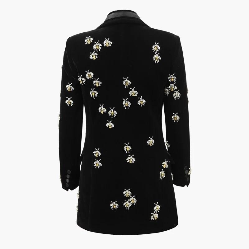 Black Velvet Blazers Notched Beading Fit Blazer