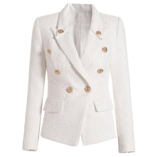 White Tweed Gold Buttons Blazer