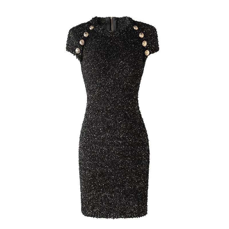 Black Gold Buttons Mini Dress