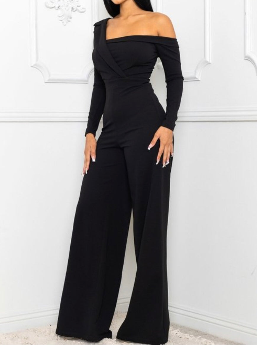 One Shoulder With Collar Jumpsuit