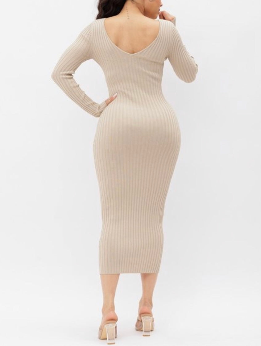 Ribbed Knit Long Sleeves Dress