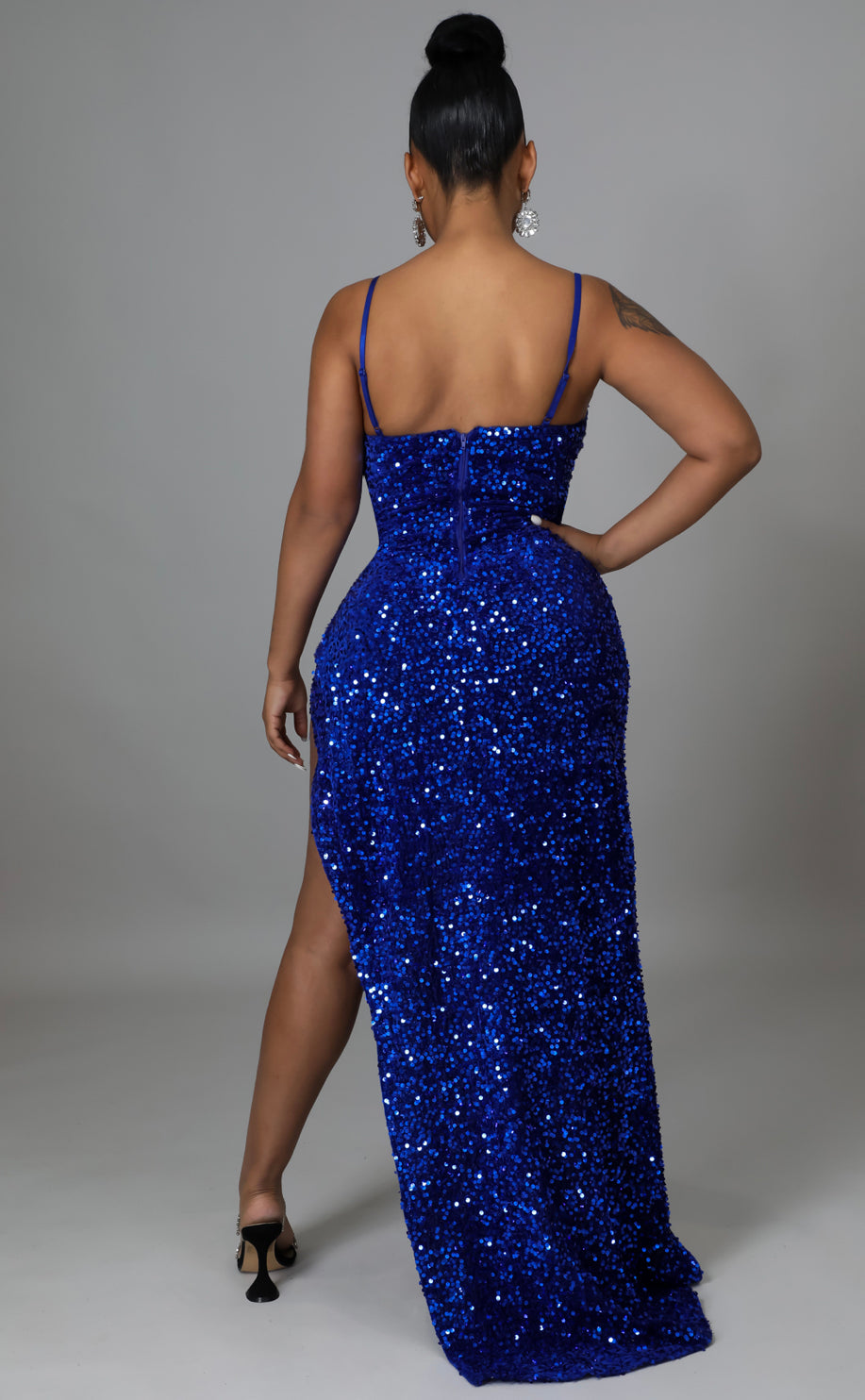 Split Sequined Bustier Blue Dress