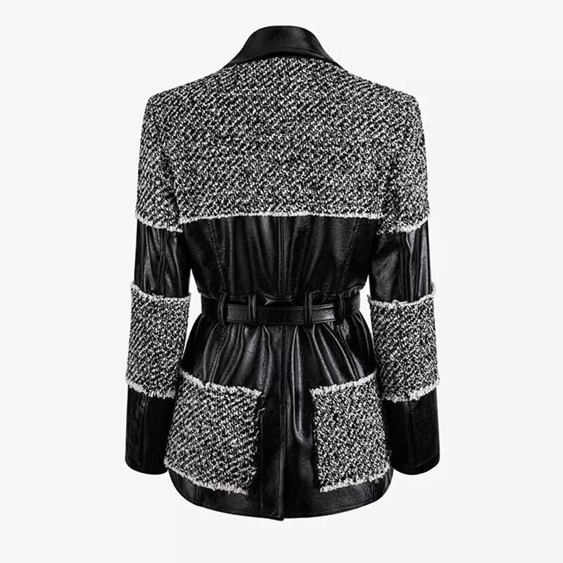 Faux Leather Tweed Jacket