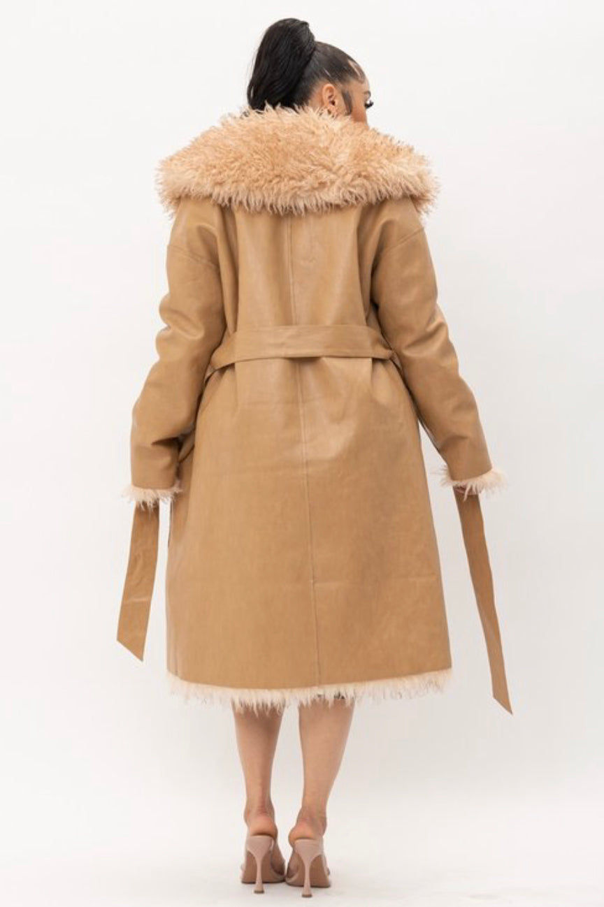 Faux Fur Reversible Taupe Coat