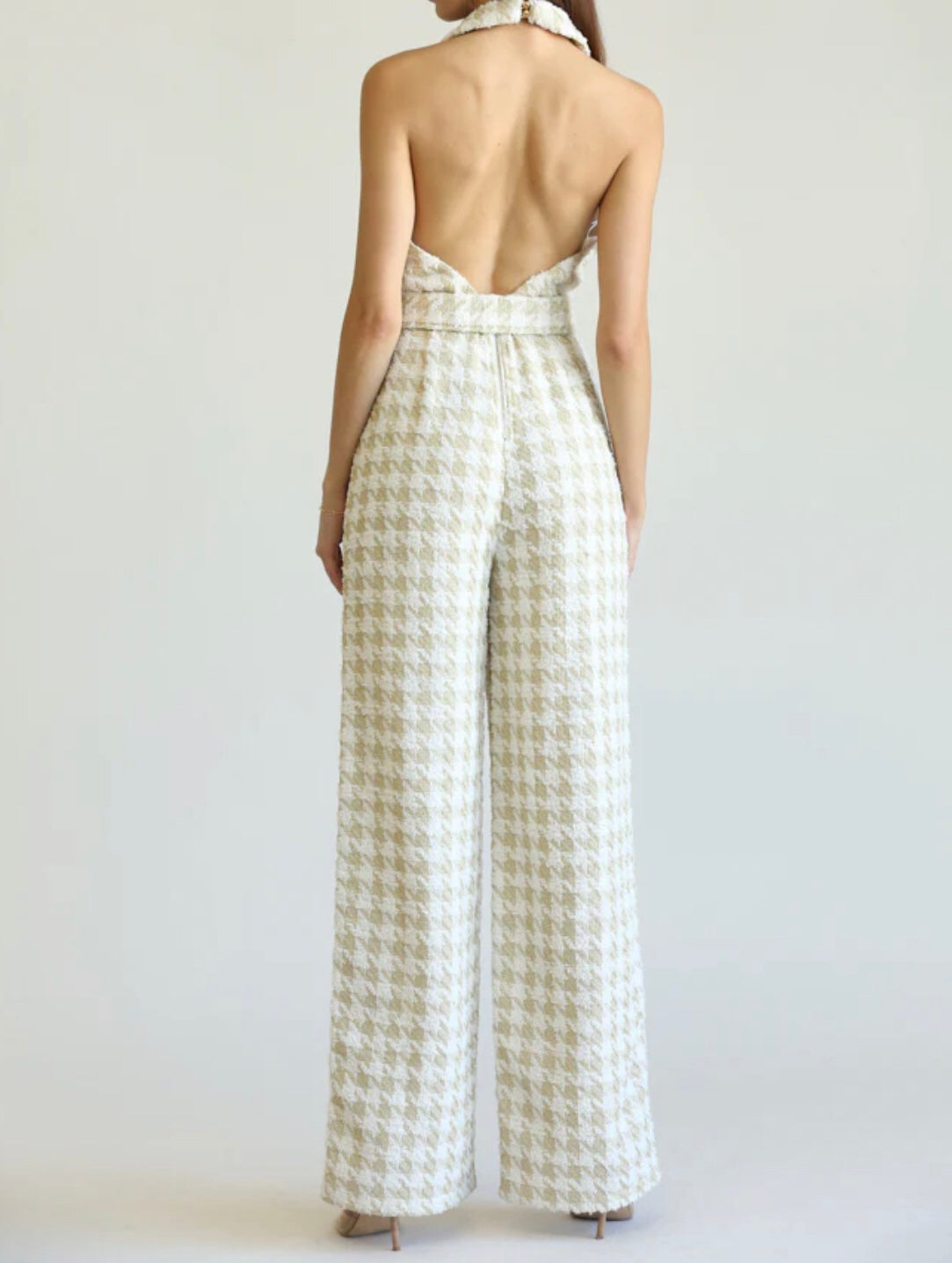 Tweed Houndstooth Cutout Jumpsuit