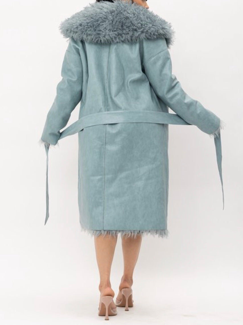 Faux Fur Reversible Light Blue Coat