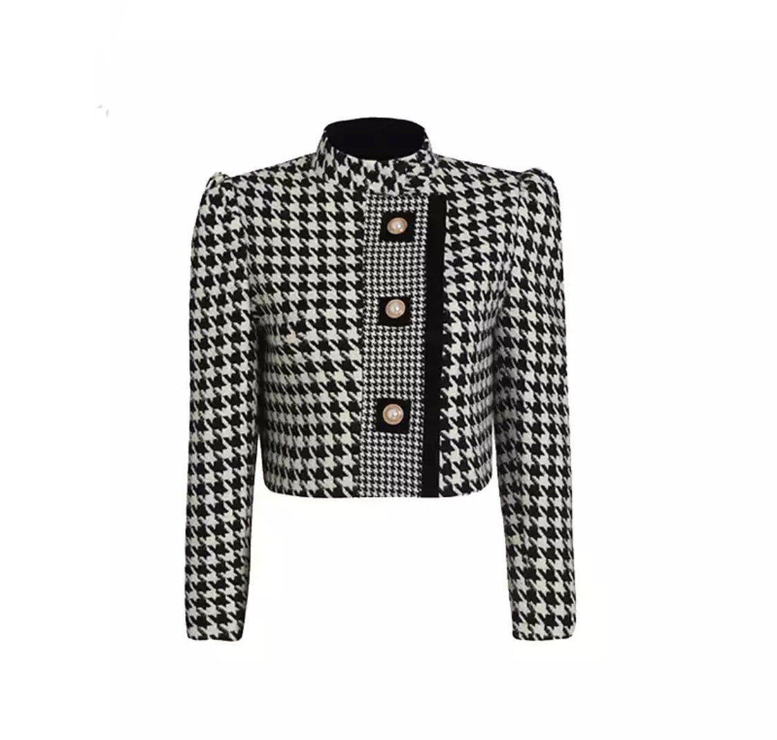 Abby Houndstooth Tweed Crop Jacket