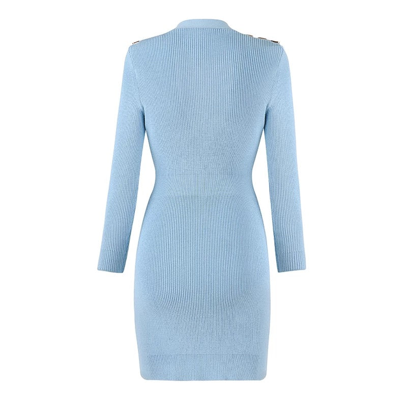 Blue Knit Naomi Buttons Dress