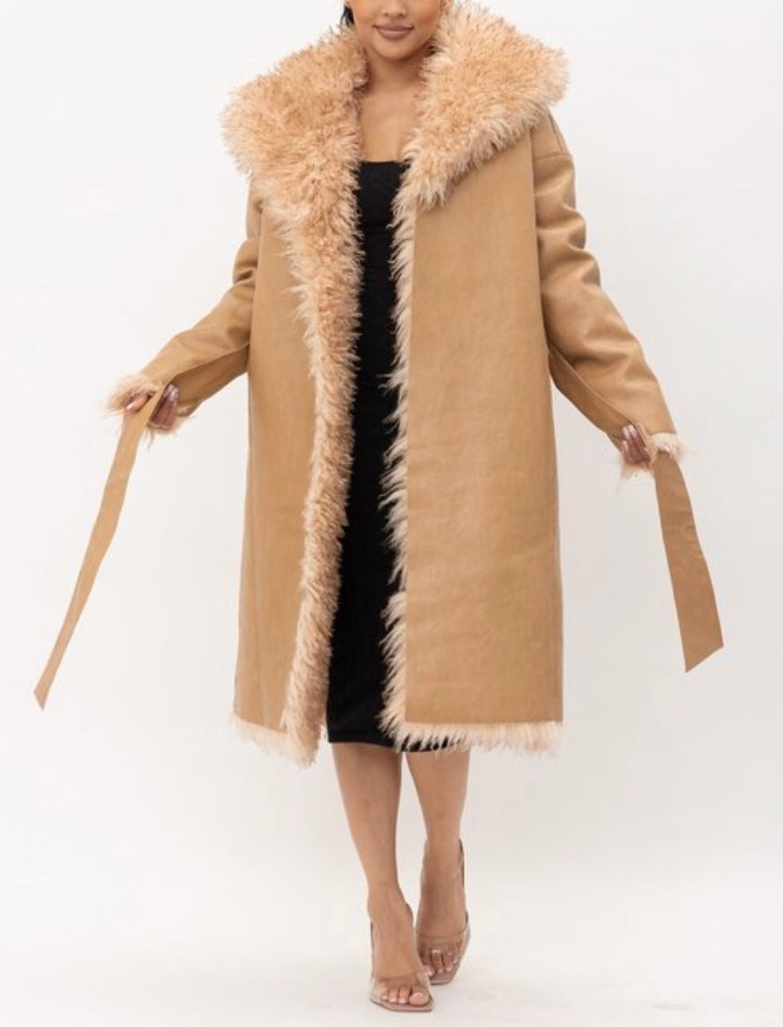 Faux Fur Reversible Taupe Coat