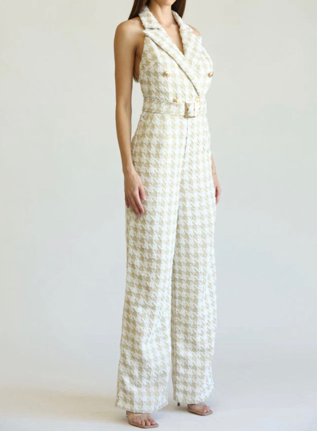 Tweed Houndstooth Cutout Jumpsuit