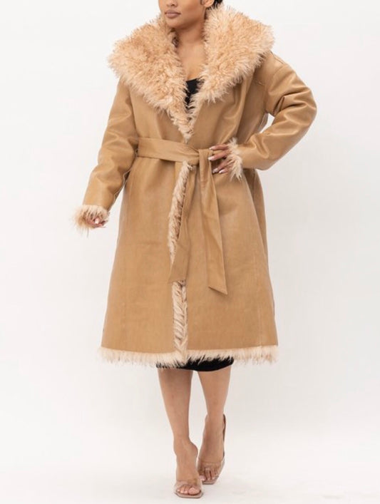 Faux Fur Reversible Taupe Coat