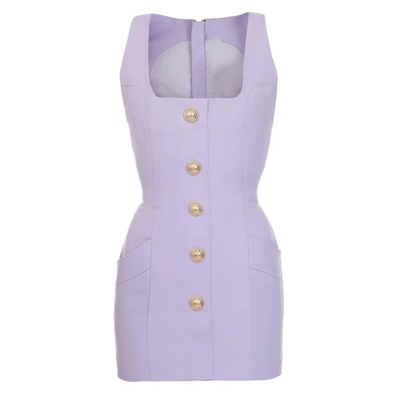 GOLD BUTTONS MINI LAVENDER DRESS