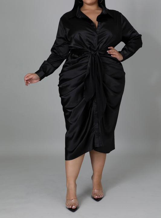 Satin Black Drape Dress Plus Size