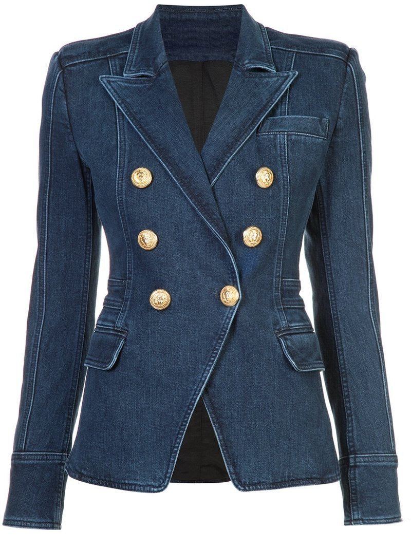 Denim Gold Button Blazer