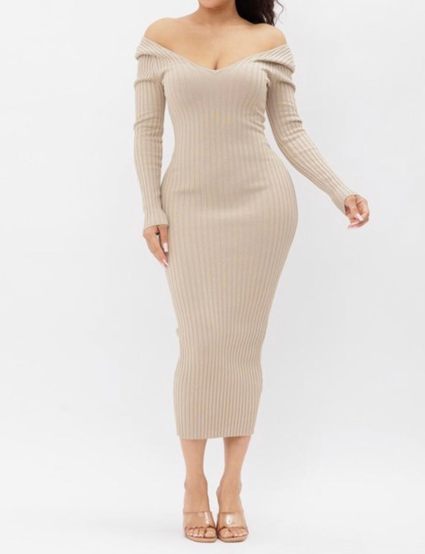 Ribbed Knit Long Sleeves Dress