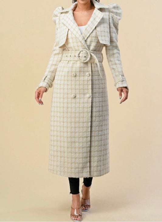 Puff Tweed Midi Dress Coat