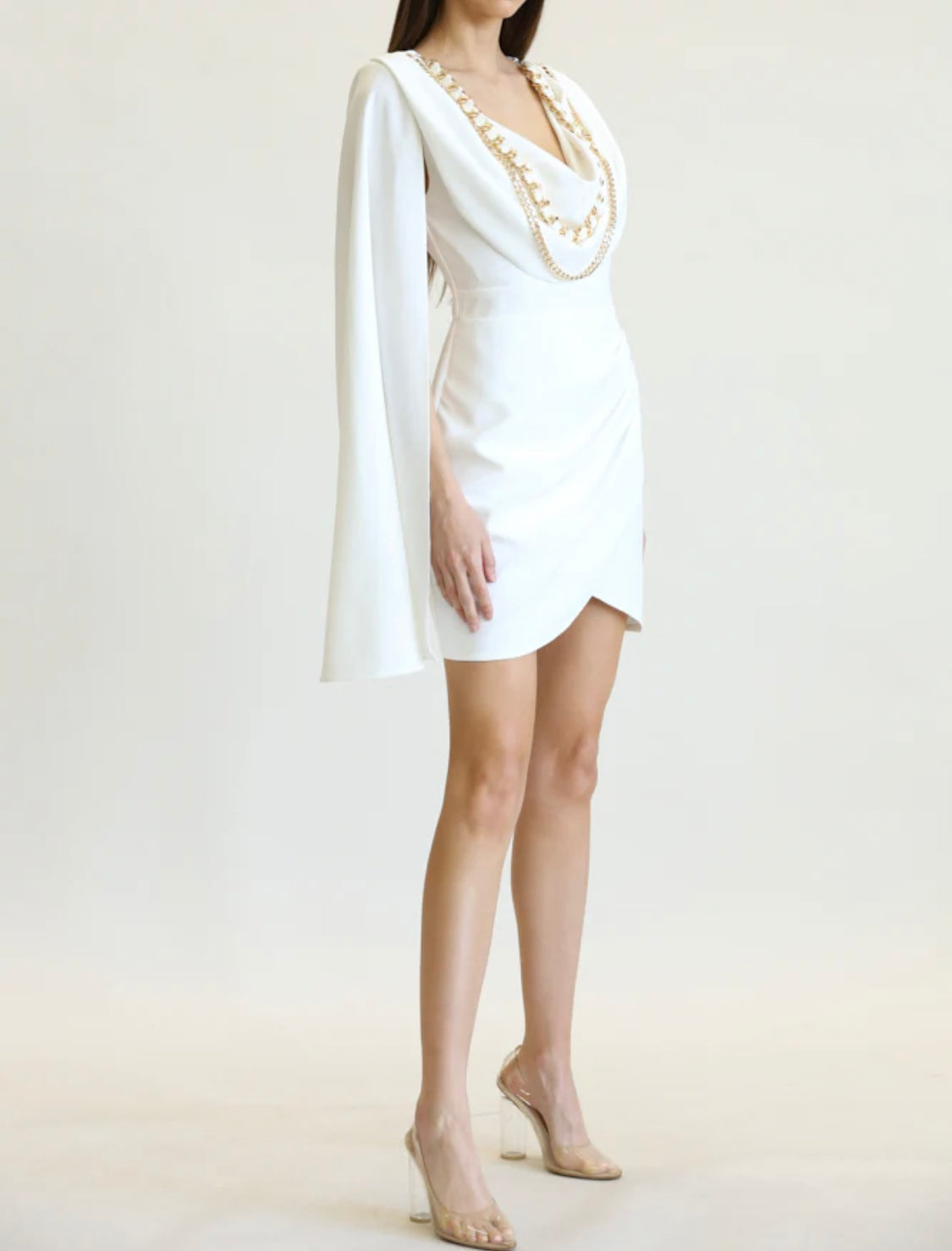 One Shoulder Cape Chain Mini Dress