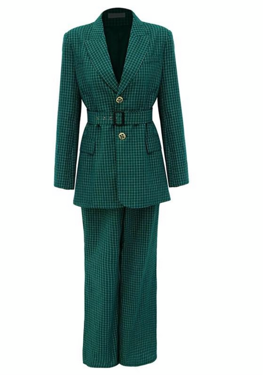 GREEN PLAID SETS BLAZER + PANTS